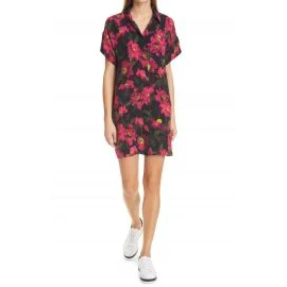 Alice + Olivia Lucette California Poppy Floral Shirt Dress Size S